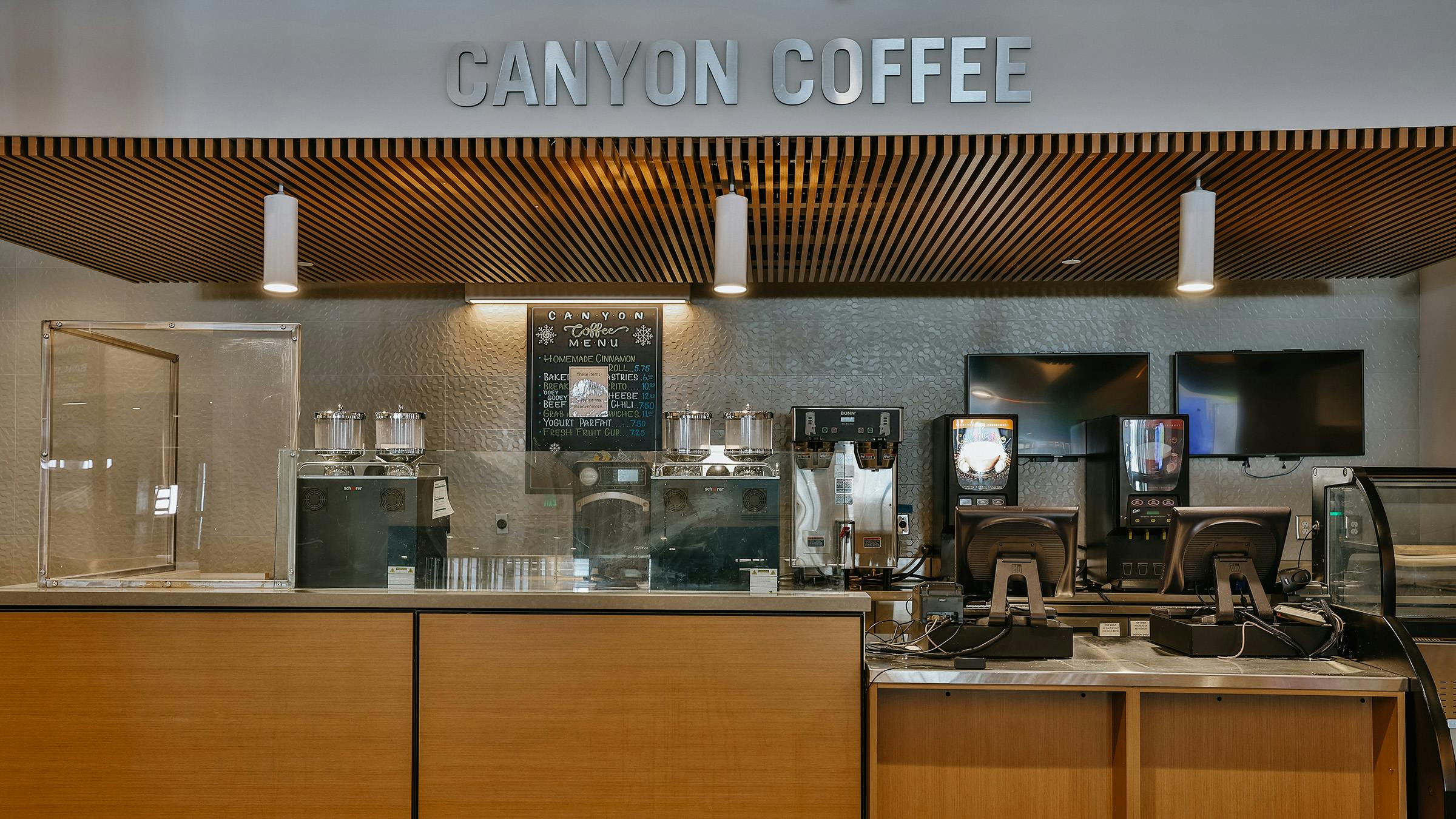 Canyon Coffee shop with cash register and checkout