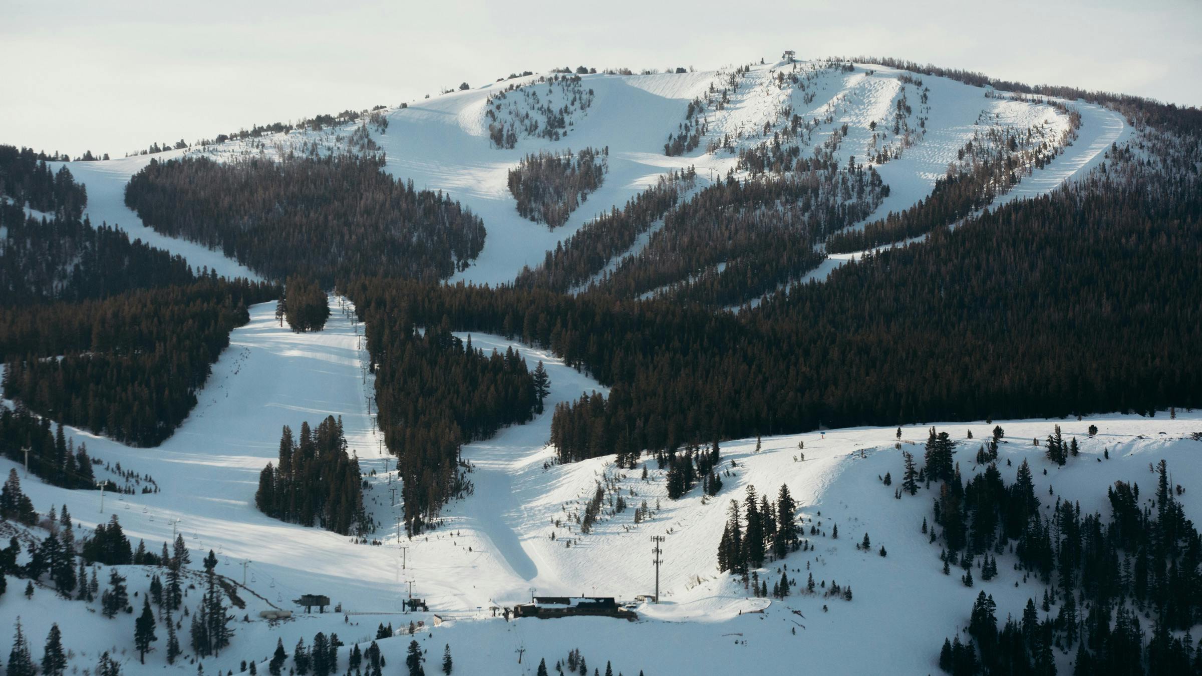 Aerial shot of June Mountain in winter