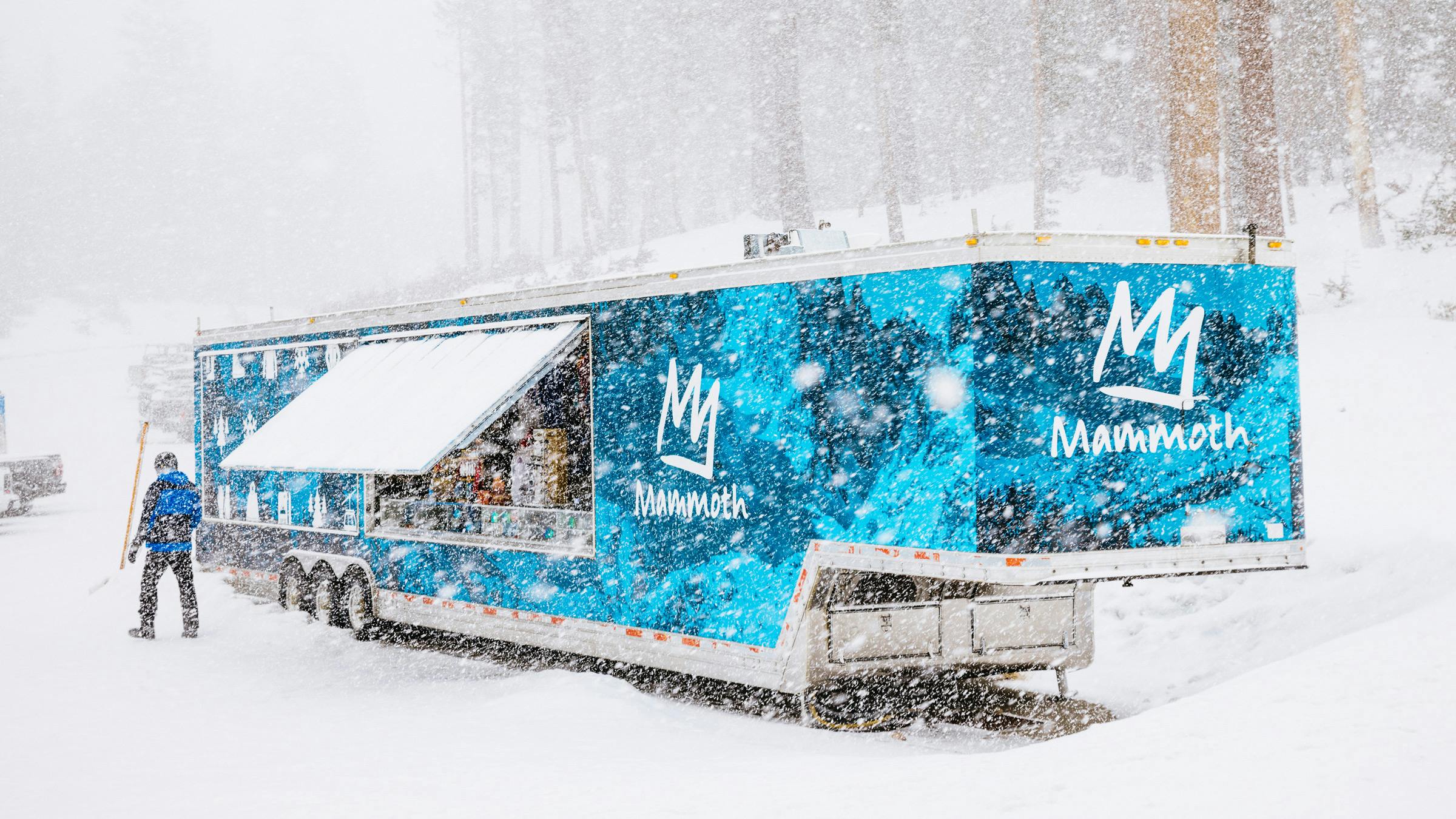 Mammoth Sports trailer at the mill and snow