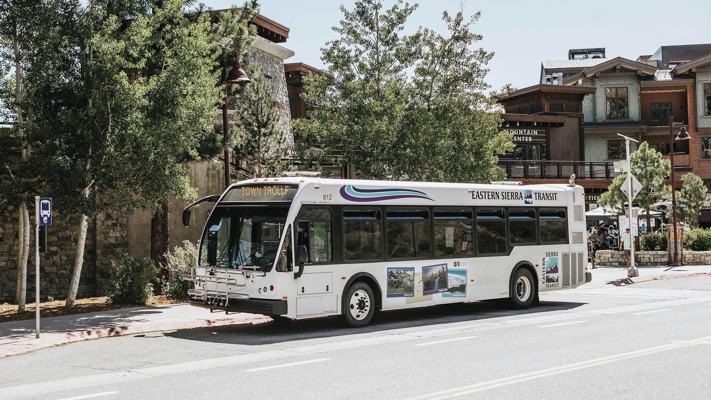 Eastern Sierra Transit Shuttle Bus at the Village at Mammoth