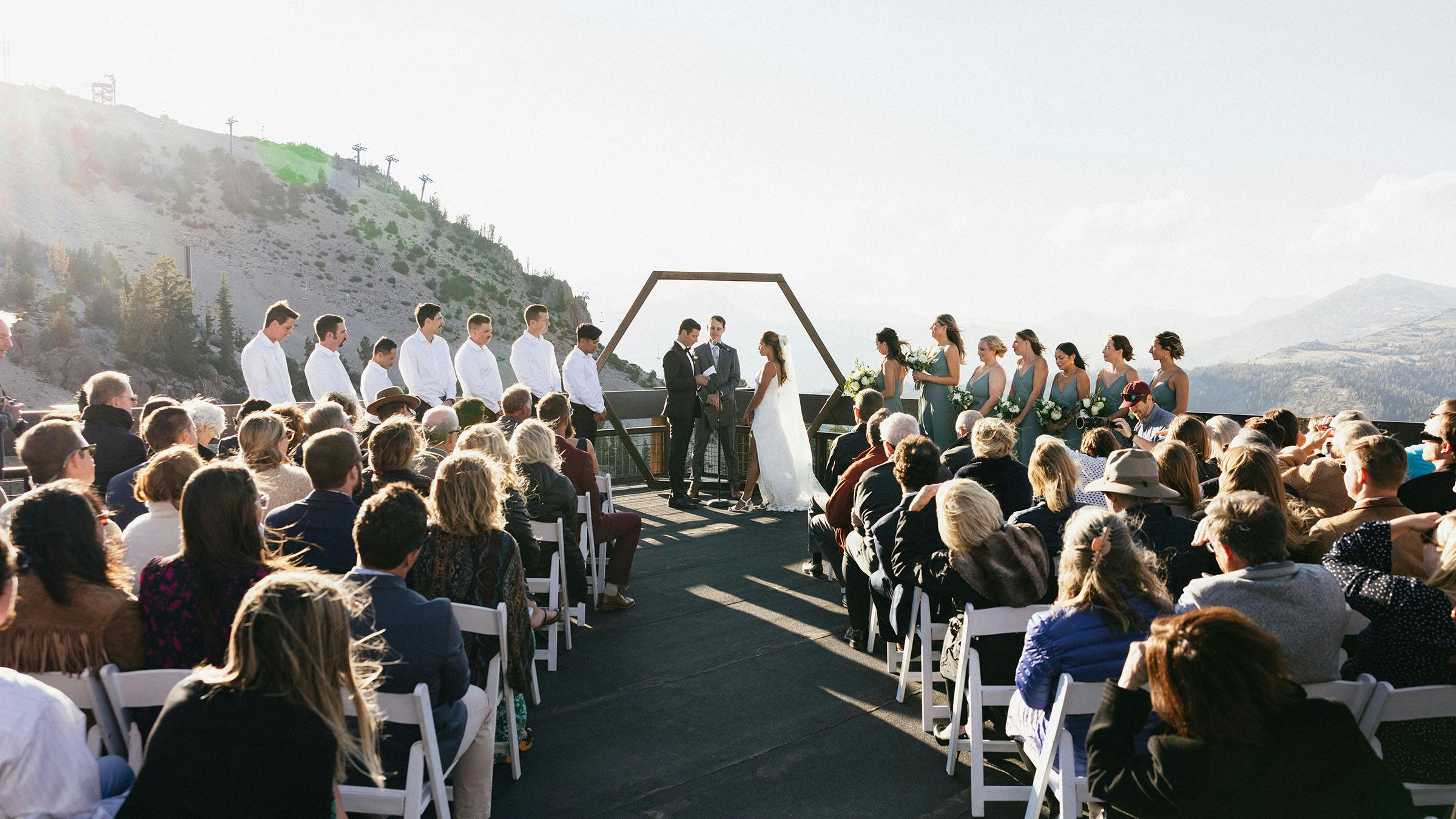 Outdoor wedding ceremony at McCoy Station on Mammoth Mountain