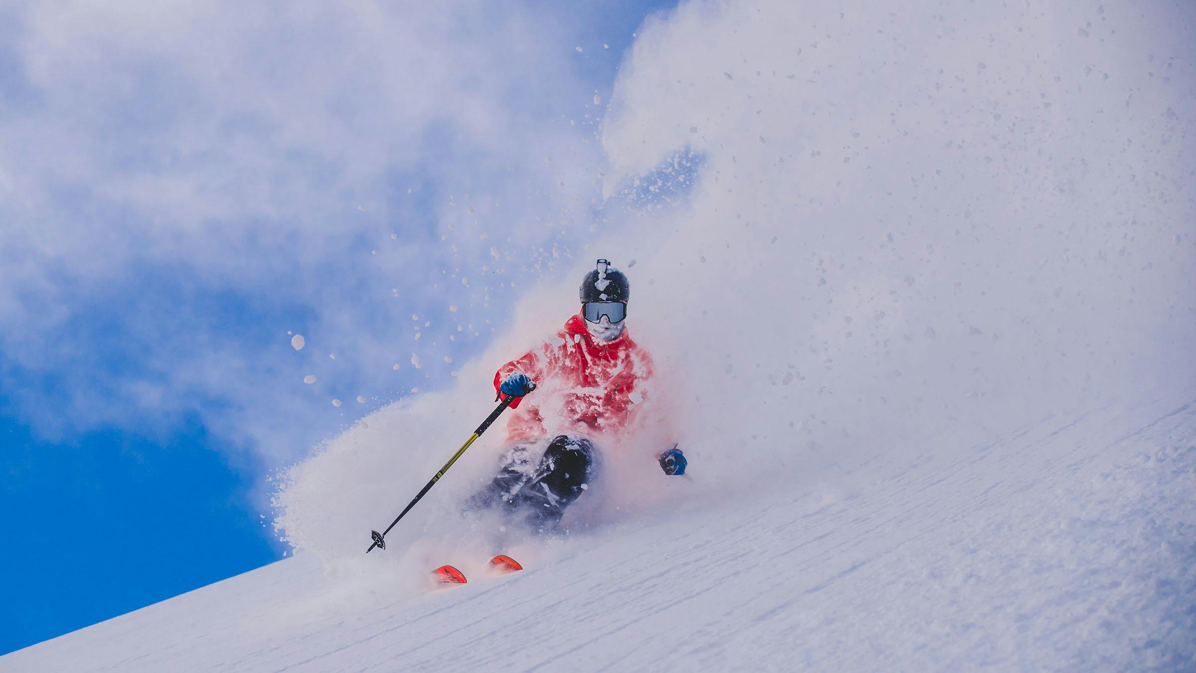 Action shot of powder skiing