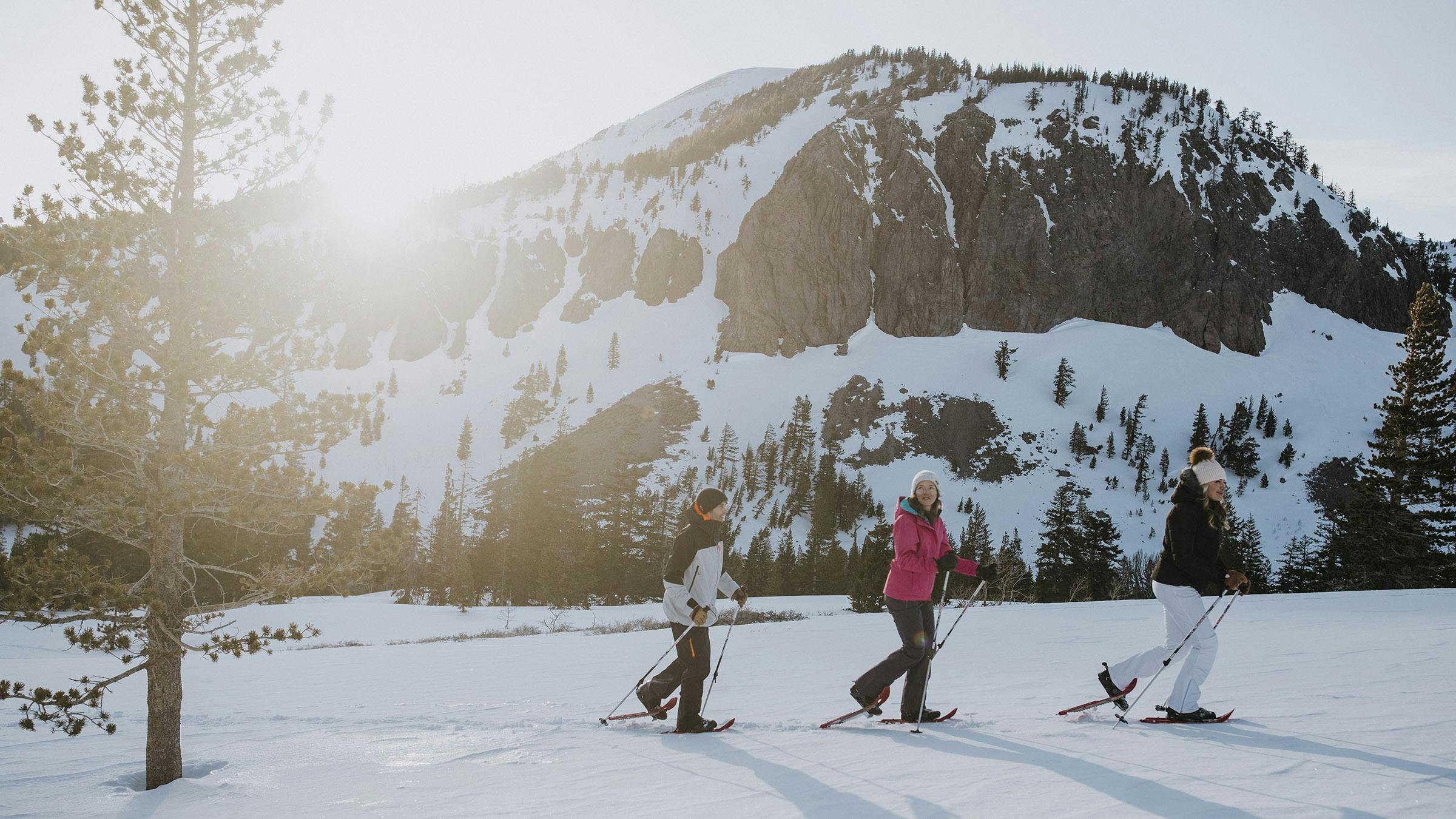 Snowshoeing in the Mammoth Lakes Basin at golden hour